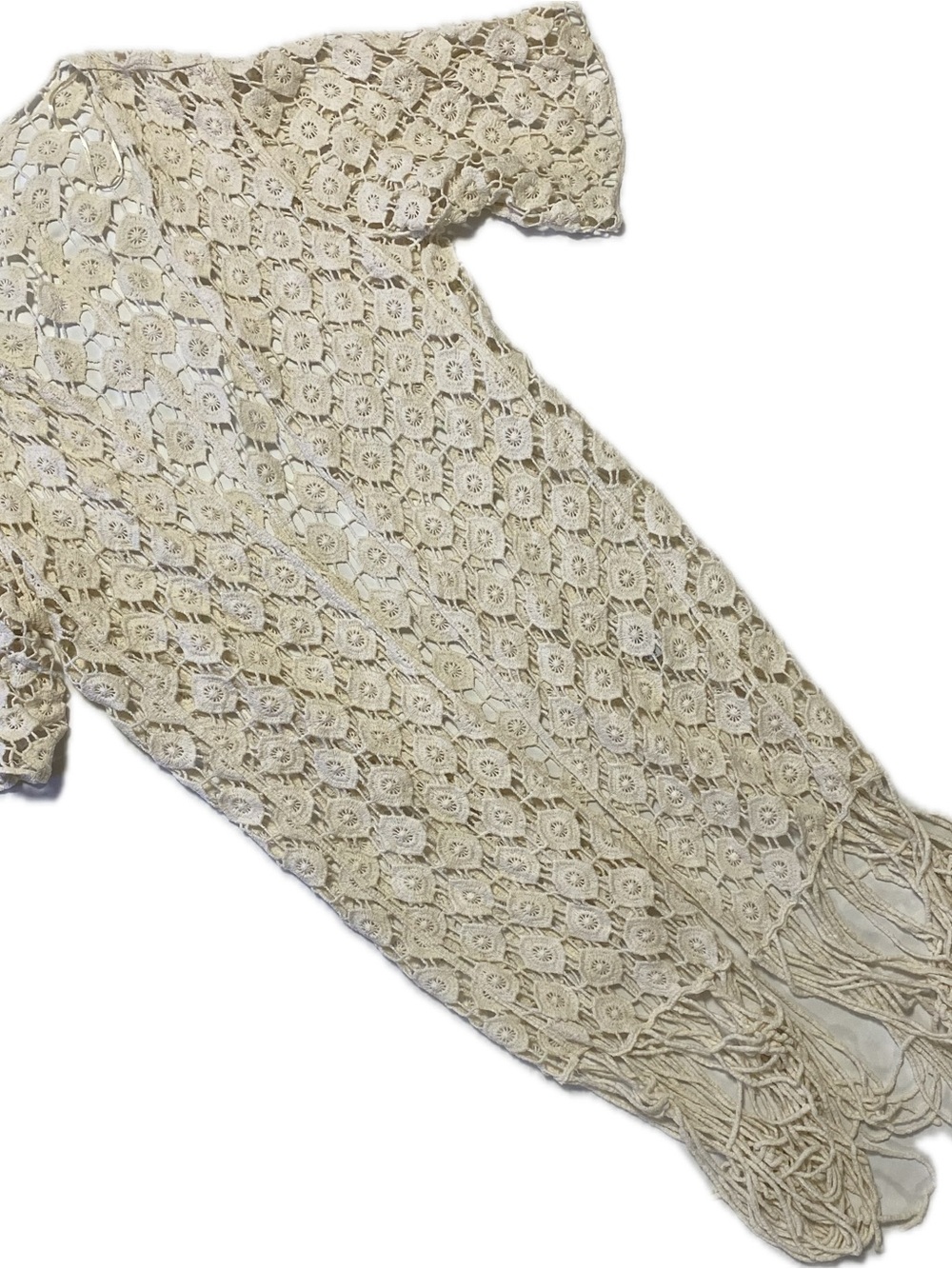 Women's Crochet Openwork Fringe Cardigan - Cream